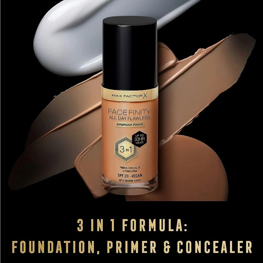Max Factor Facefinity All Day Flawless 3 In 1 Foundation Warm Sand 30ml Lot of 2